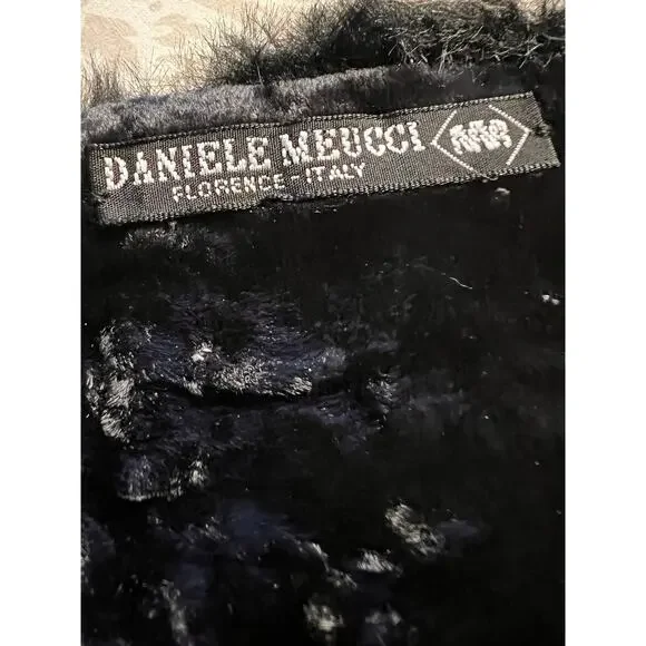 VINTAGE DANIELE MEUCCI SCARF STOLE BLACK FAUX FUR VELVET MADE IN ITALY 6 x 50